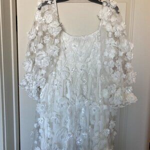 3D White Floral Babydoll Dress